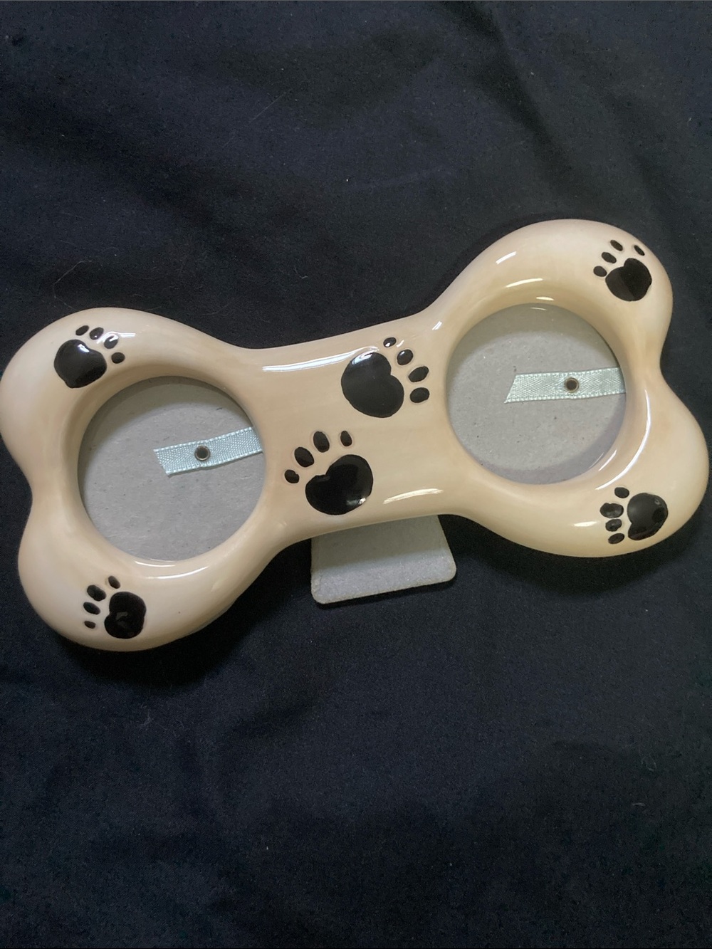Burton + Burton Picture Frame Dog Bone Shape Dual Photo Bulldog Pup Vintage 2005
